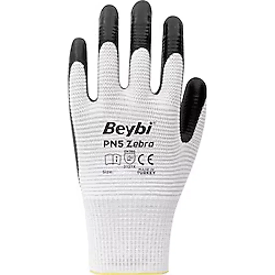 Beybi PN5 Zebra Polyester Örme Nitril 9 Numara İş Eldiveni