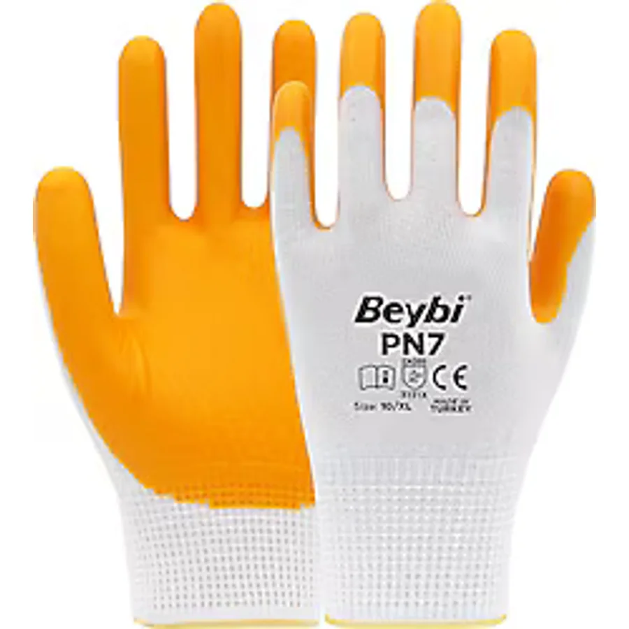 Beybi PN7 Polyester Örme Yarı Nitril 10 Numara 12 Çift İş Eldiveni
