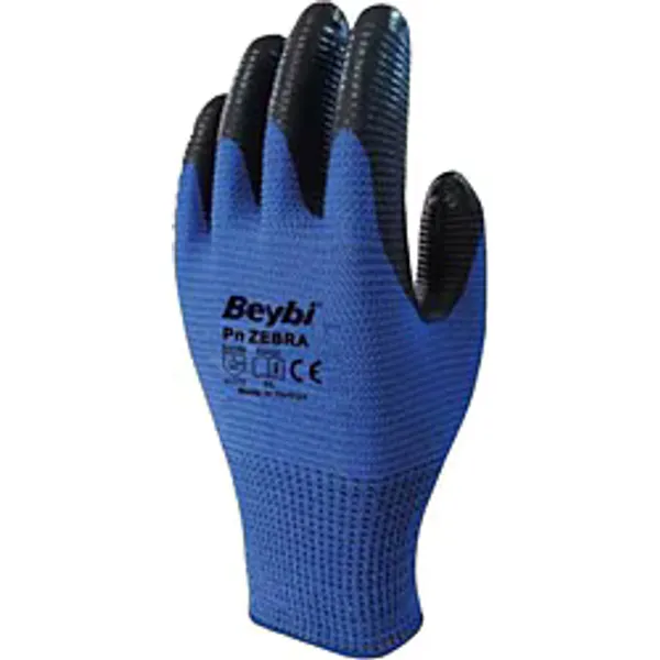 Beybi PnZebra Yarı Nitril Kaplı Örgü Polyester 12 Çift İş Eldiveni