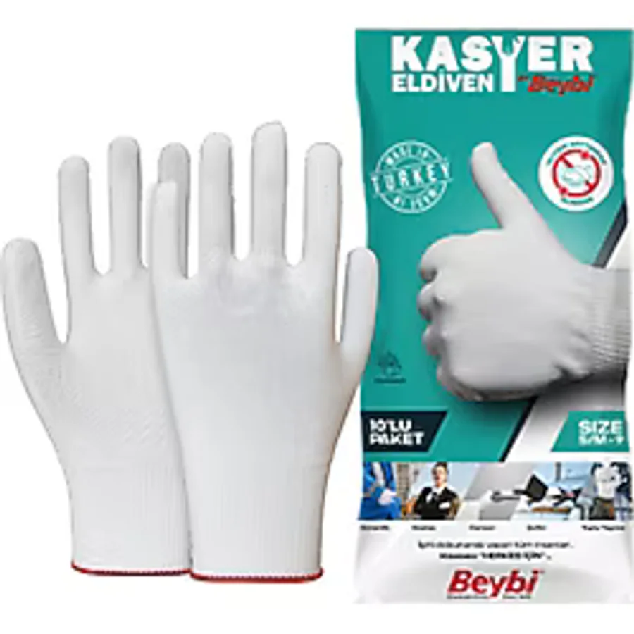 Beybi Polyester Örgülü Kasiyer Eldiven 10lu Paket