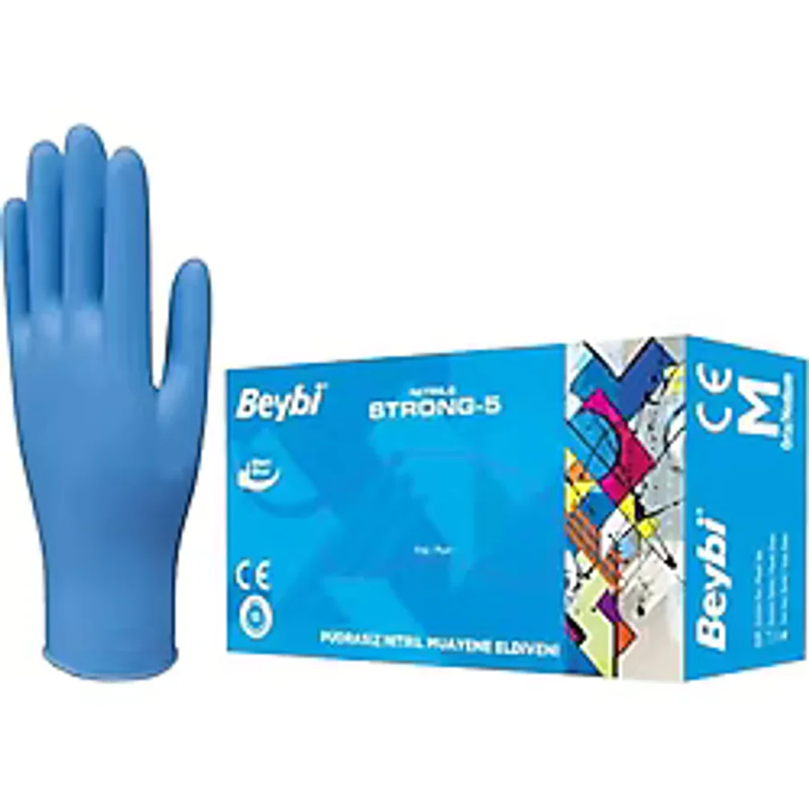 BEYBİ Strong-5 Pudrasız Mavi Nitril Muayene Eldiveni - 100'lü Paket (Beden Seçiniz) ens_BEYBİ.MAVI.STRNGS...