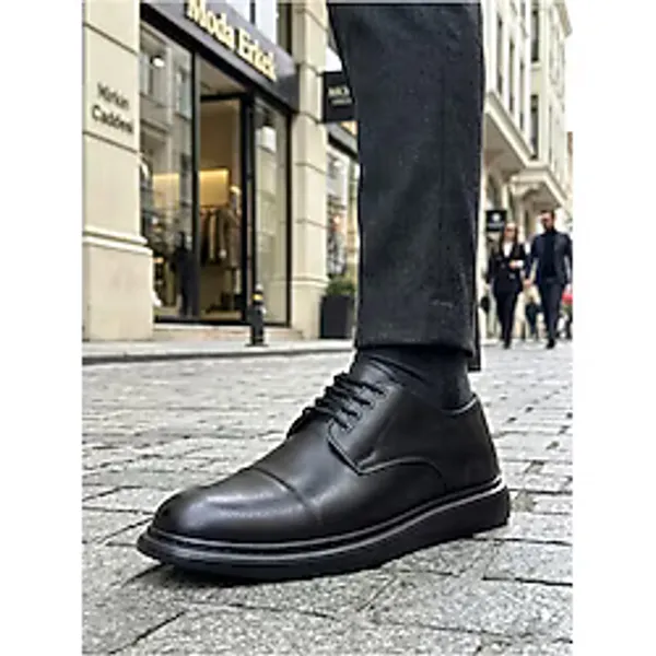 Beybun Boutique Siyah Kapaklı Burun Bağcıklı Hafif Siyah Taban Erkek Oxford Ayakkabı Tge230153