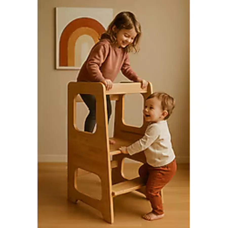 Beyla Baby Montessori Öğrenme Kulesi - Ahşap Çocuk Yardımcı Kule / Mutfak ve Aktivite Platformu