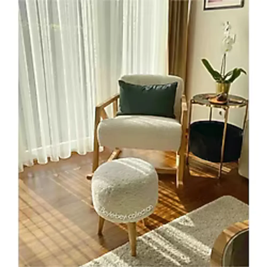 BEYLERBEYİ Coco Puf, Peluş,3 Ayak, Beyaz,oturma Odası, Makyaj Masası Pufu