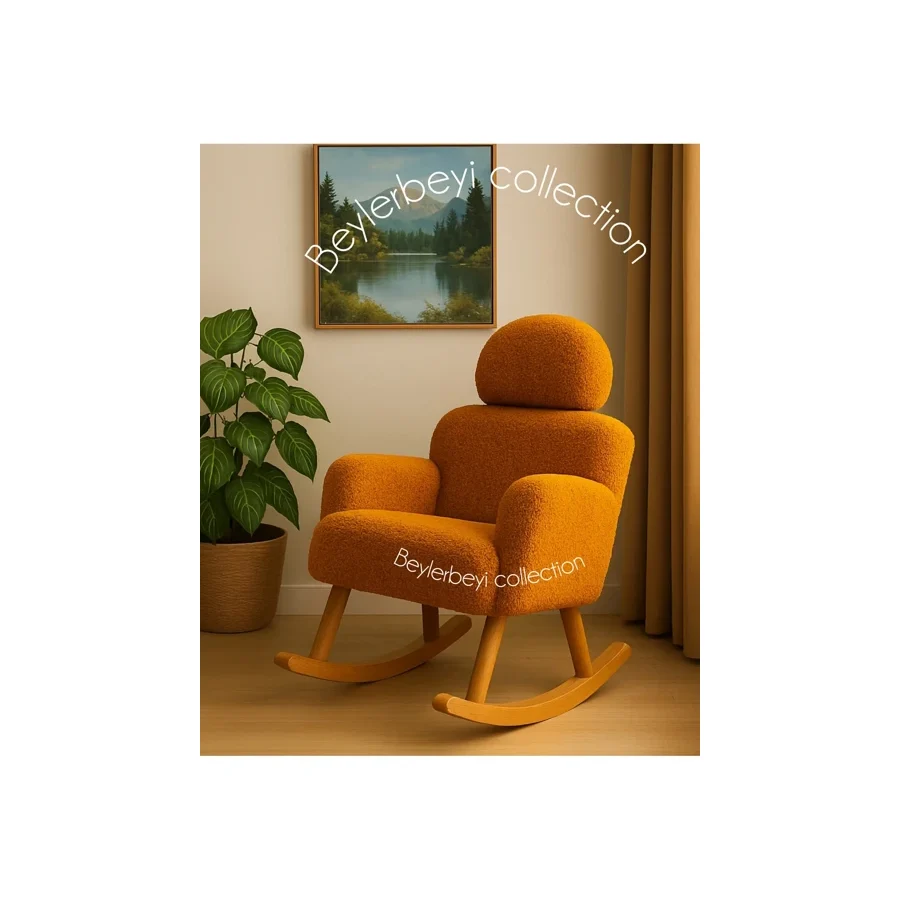 BEYLERBEYİ Sallanan sandalye, ayarlanabilir başlıklı sallanan, türüncu peluş kumaş, tekli koltuk, berjer