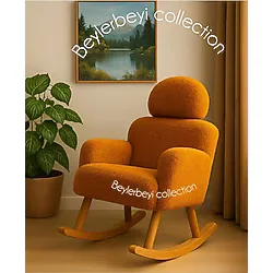 BEYLERBEYİ Sallanan sandalye, ayarlanabilir başlıklı sallanan, türüncu peluş kumaş, tekli koltuk, berjer