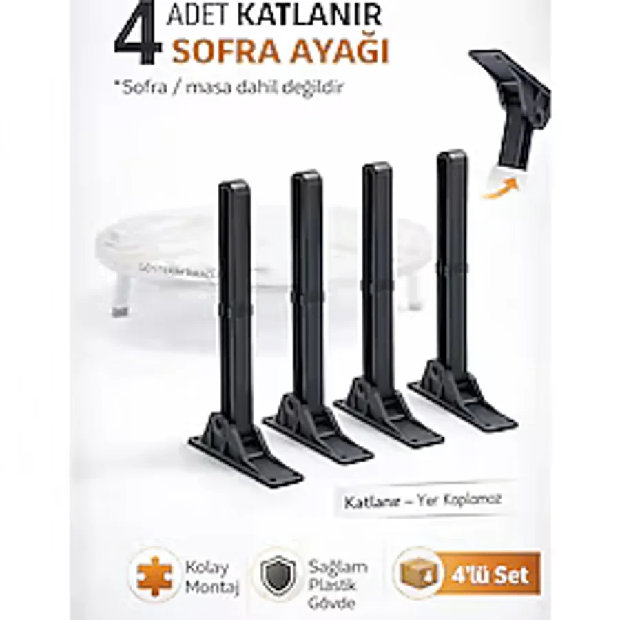 Beylini 4'lü Katlanabilir Yer Sofrası Ayağı 4 Kademeli Laptop Sehpa Sini Kamp Masası Plastik Ayak Siyah 21CM - 21 CM