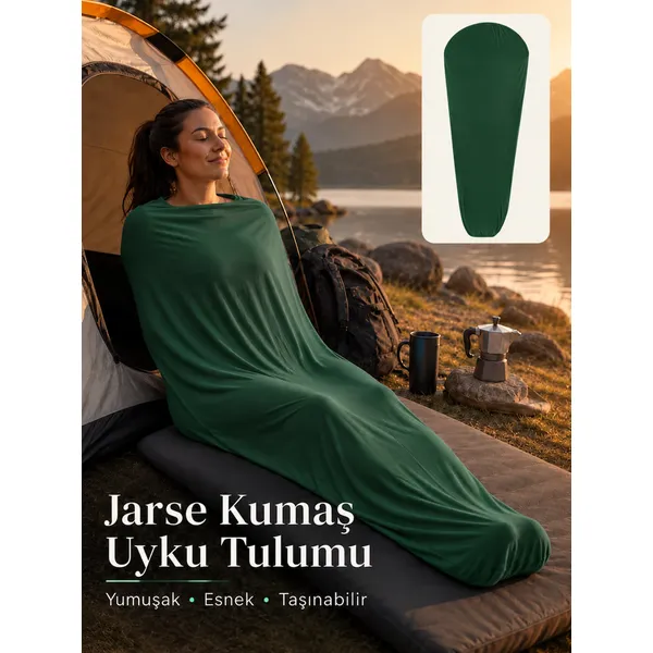 Beylini Kamp Uyku Tulumu Nefes Alır Jarse Esnek Kumaş Dayanıklı Taşıma Çantası Hediyeli Uyku Tulumu Konforlu Yıkanabilir Gezi Outdoor Av Balık Festival Yeşil