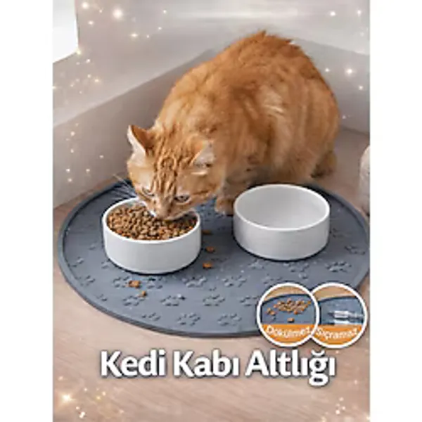 Beylini Kedi Köpek Mama Kabı Altlığı Kaymaz Su Geçirmez Beslenme Paspası Kolay Temizlenir Mama Su Altlığı (Gri)