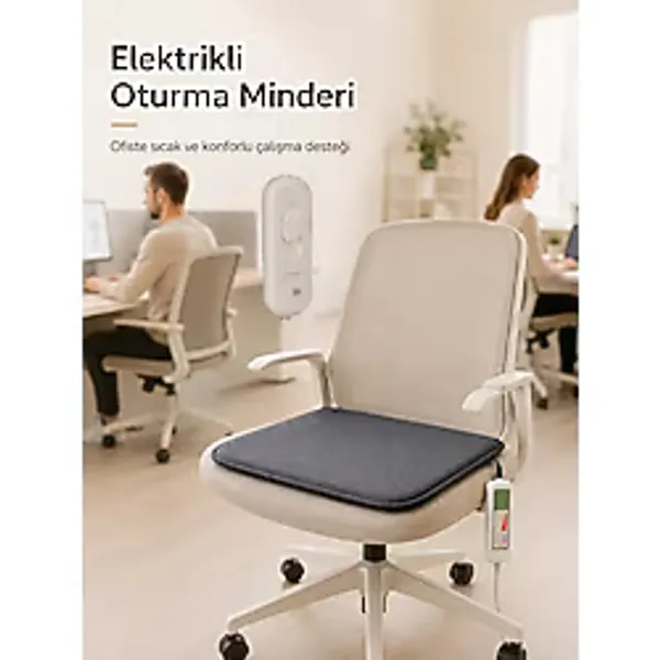 Beylini Omak 220V Elektrikli Minder Isıtıcı Termostatlı Kumandalı Ofis Büro Bahçe Ev Koltuk Sandalye El Ayak Isıtma Minderi 5 Kademeli 30X45 Cm