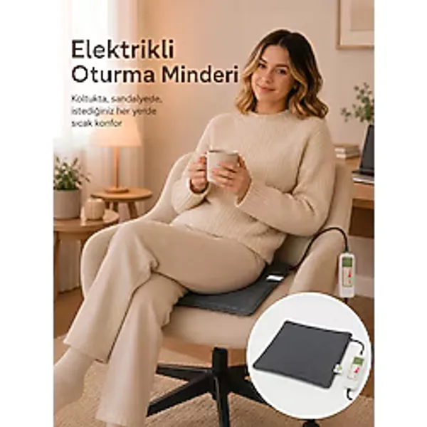 Beylini Omak Elektrikli Minder Isıtıcı Dijital Kumandalı Ofis Büro Bahçe Ev Koltuk Sandalye El Ayak Isıtma Minderi 5 Kademeli 220V 30X45 Cm