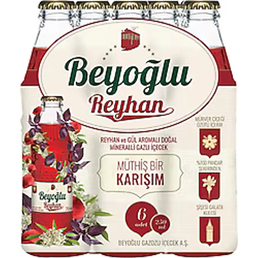 Beyoğlu Reyhan ve Gül Aromalı 250 ml 6'lı Paket Gazoz