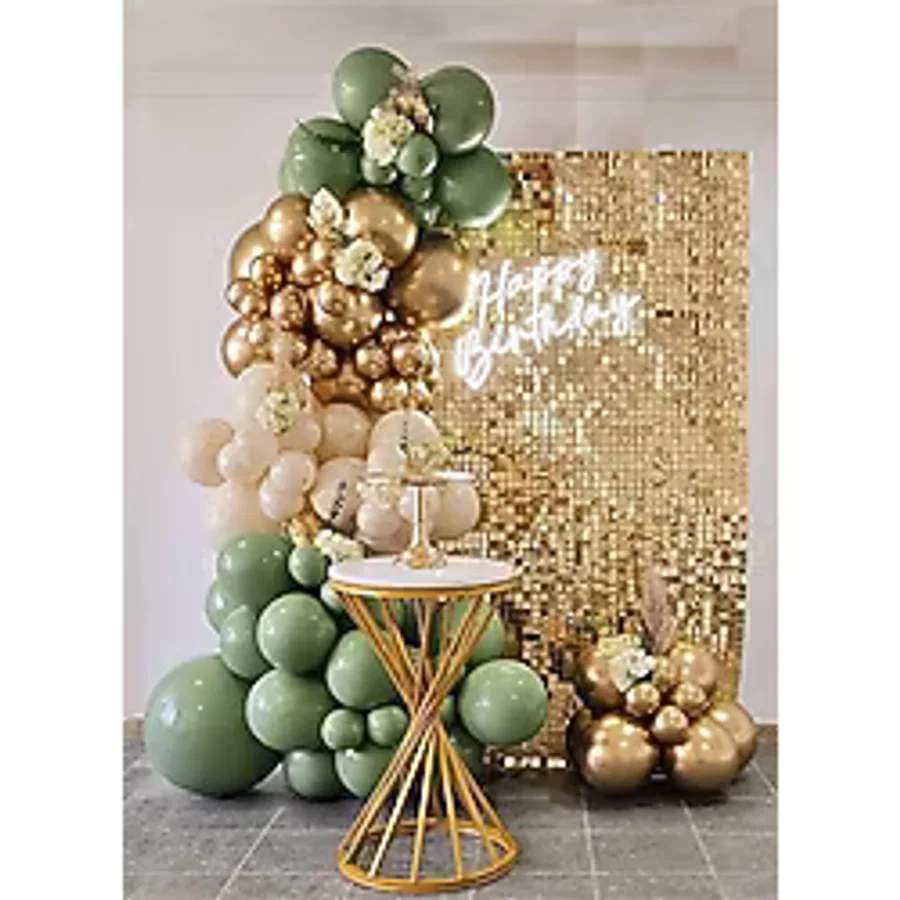 Beysüs 30 Küf Yeşili 15 Krom Gold 15 Deniz Kumu Pastel Ten Rengi Doğum Günü Ve Nişan Balon Zinciri Set