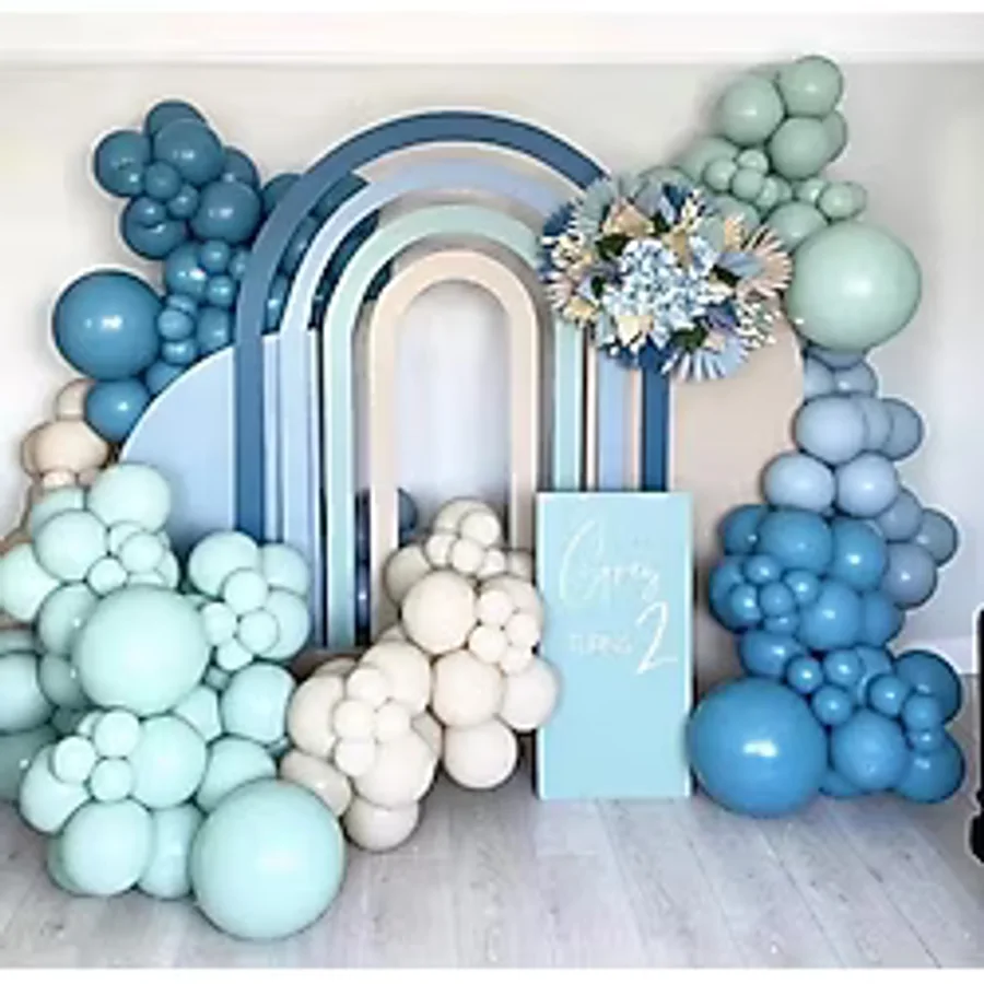 Beysüs Retro Derin Okyanus Yeşili Fırtına Mavisi Balon Zinciri 100 Adet Balon Pompa Zincir Doğum Günü Seti