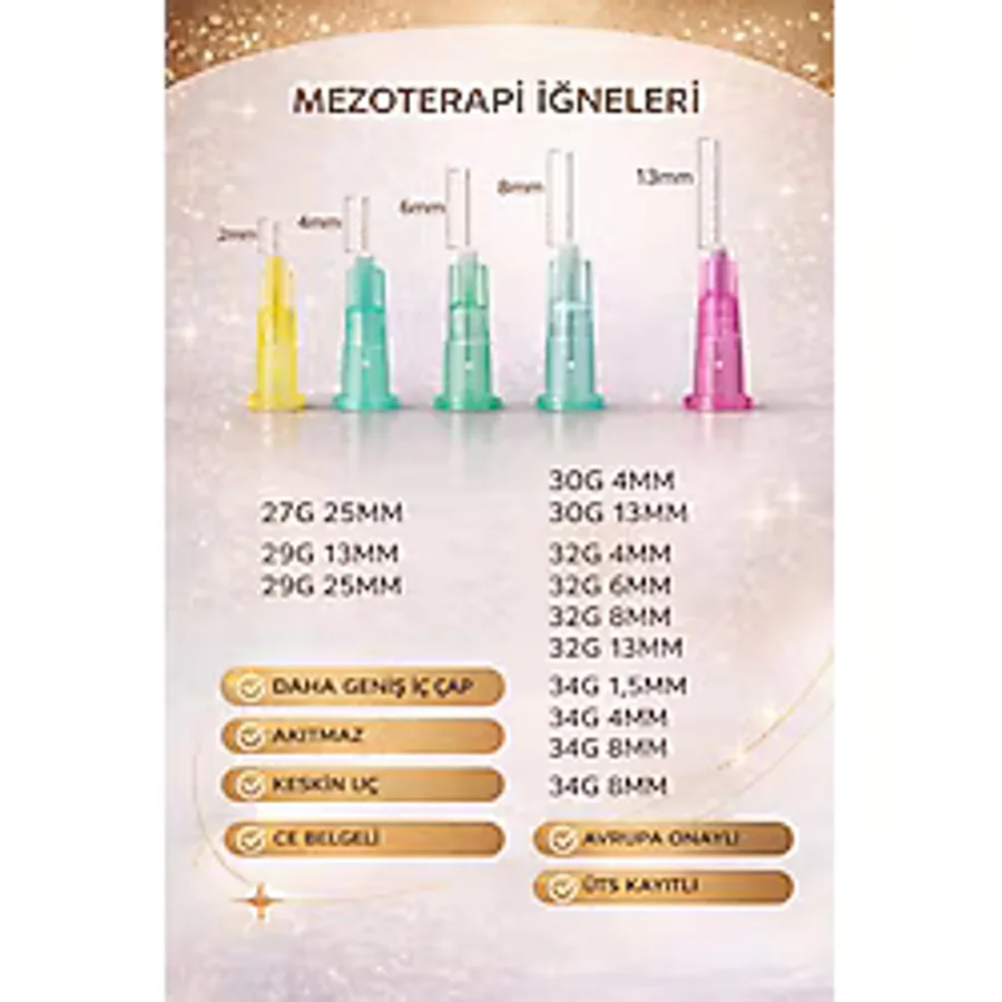 Bezos 32G x 2mm Mezoterapi Steril Enjeksiyon Iğnesi 100 Adet 1 Kutu - Belirtilmemiş - 0 - 1 Ay