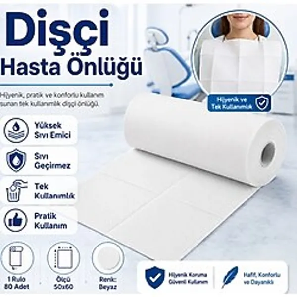 Bezos Dişçi Hasta Önlüğü 1 Rulo 80 Adet Beyaz Tek Kullanımlık Sıvı Geçirmez Yüksek Emici Hasta Örtüsü 50X60 cm - Belirtilmemiş - 0 - 1 Ay