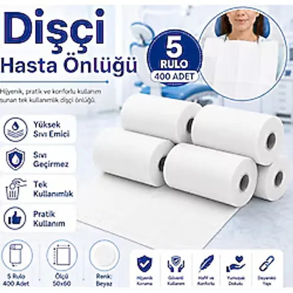 Bezos Dişçi Hasta Önlüğü 5 Rulo 400 Adet Beyaz 50X60 cm - Belirtilmemiş - 0 - 1 Ay