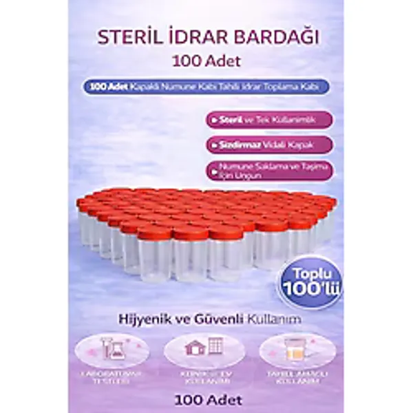 Bezos Steril Idrar Kabı Kapasiteli Numune Toplama Kabı 100 Adet