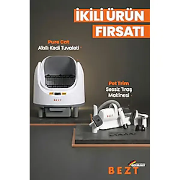 Bezt Pure Cat Otomatik Akıllı Kedi Tuvaleti+Bezt Pet Trim Sessiz Kedi Köpek Bakım Seti - Beyaz