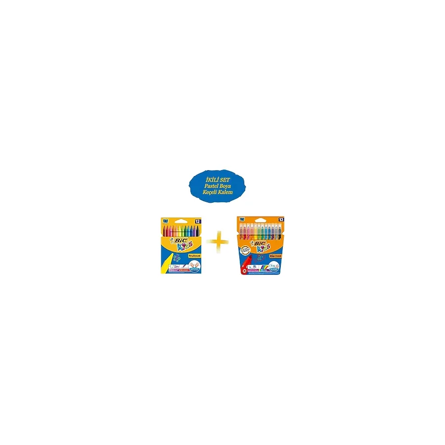 Bic Kids 12 Li Keçeli Boya Kalemi+12 Li Plastidecor Silinebilir Mum Pastel Boya