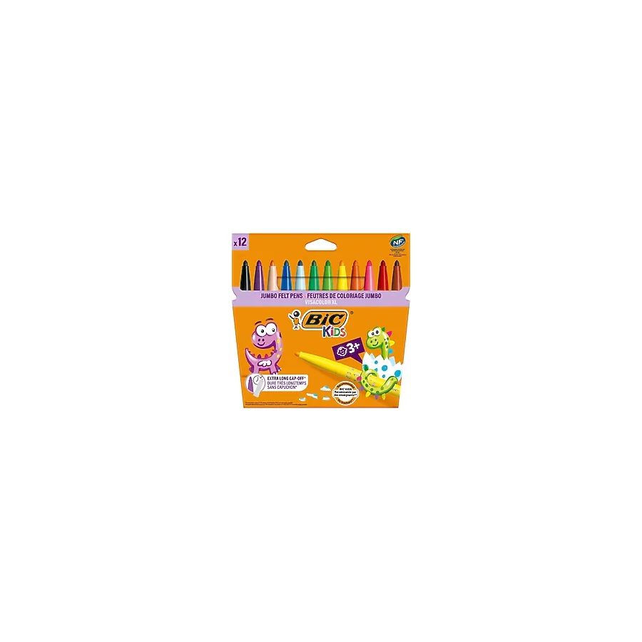 Bic Kids Visa Color XL 12 Renk Yıkanabilir Keçeli Kalem Jumbo Boya Kalemi 3-6 Yaş Arası Çocuklar İçin