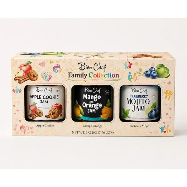 Bien Chef Aile Koleksiyonu 3'lü Reçel Seti 3x220 gr (Elmalı Kurabiye, Mango Portakal, Yaban Mersinli Mojito)