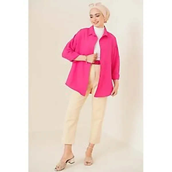 Bigdart 103901 Koyu Pembe Oversize Basic Tesettür Gömlek - Günlük Kullanıma Uygun Rahat ve Şık Tasarım - 36