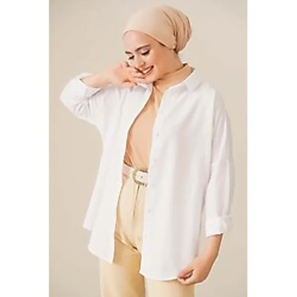 Bigdart 103901 Oversize Basic Tesettür Gömlek - Beyaz - 34