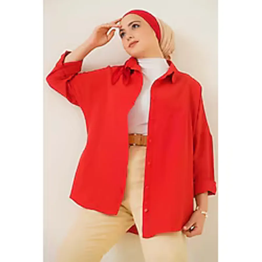 Bigdart 103901 Oversize Basic Tesettür Gömlek - Kırmızı