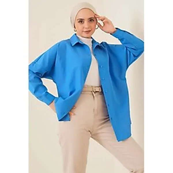 Bigdart 103901 Oversize Basic Tesettür Gömlek - Saks - 36