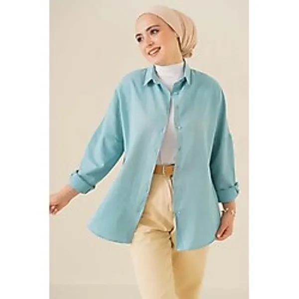Bigdart 103901 Oversize Basic Tesettür Gömlek - Su Yeşili - 40