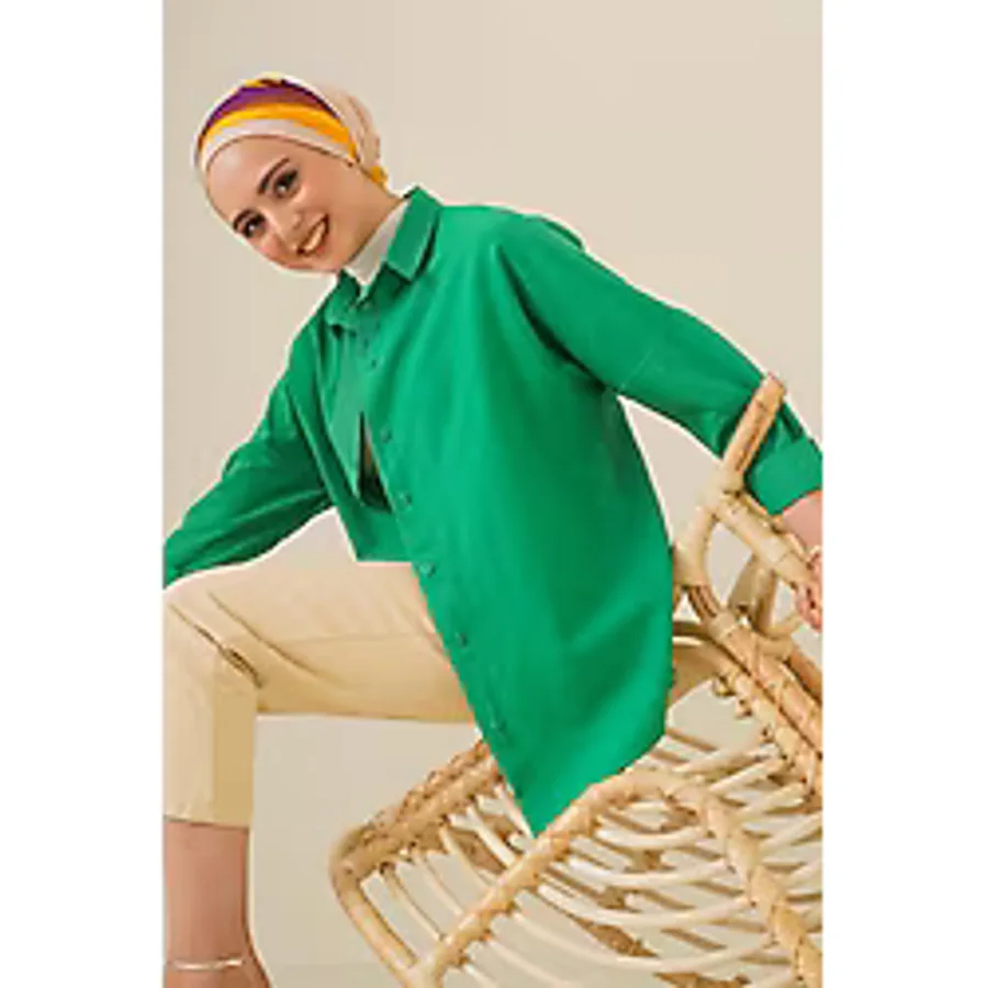 Bigdart 103901 Oversize Basic Tesettür Gömlek - Yeşil