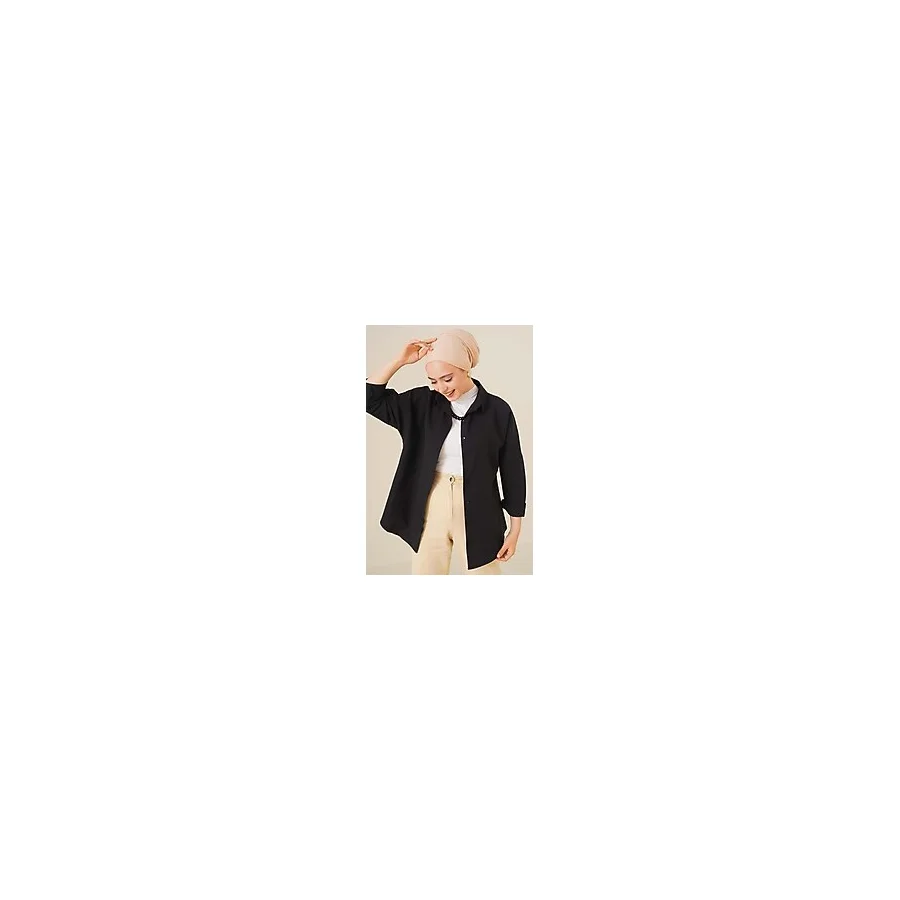 Bigdart Kadın Siyah Oversize Tesettür Gömlek - %70 Pamuk %30 Polyester, Düz Desen ve Rahat Kesim - 36