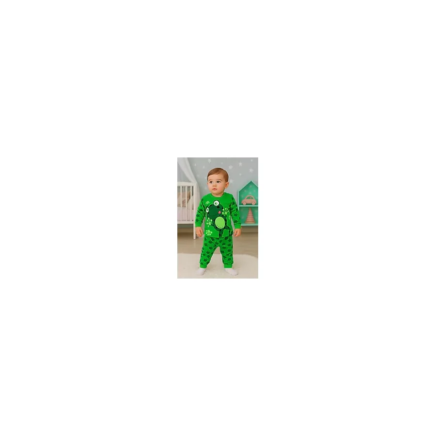 Bilge Trend Kurbağa Desen Baskılı Kız Erkek Çocuk Pijama Takım - Koyu Yeşil - 0 - 1 Yaş