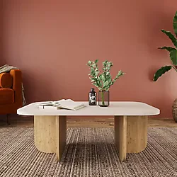 Bimossa Beca Dikdörtgen Orta Sehpa - Meşe Suntalam Ayaklı, Gri Üst Yüzeyli, 100x60x42 cm, Minimalist Modern Salon