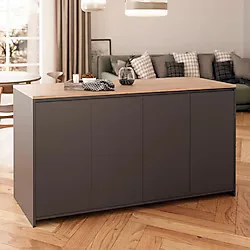 Bimossa Diego L4620 Mutfak Adası 160 cm Antrasit Ahşap Üst Bar Masası Kahve Köşesi Kapaklı Depolamalı Çok Amaçlı Dolap - Meşe - 160x92x68