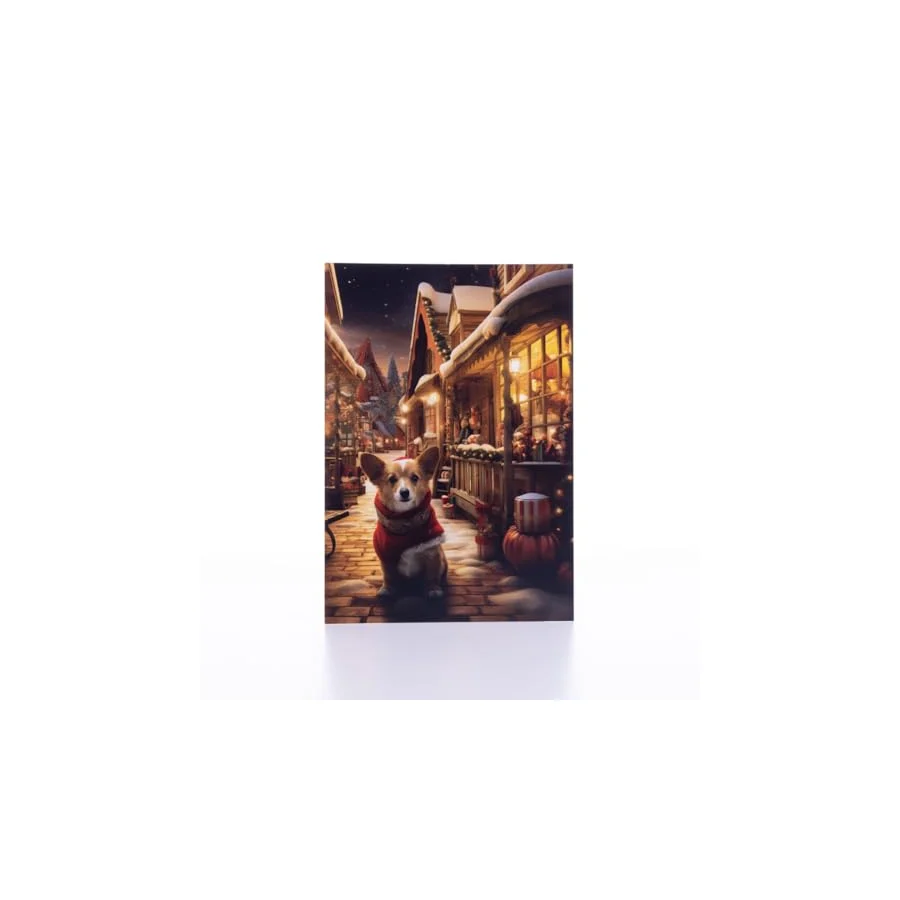 Bimotif Kartpostal, yılbaşı, kış gecesi ve köpek, 12x17 cm 6 adet