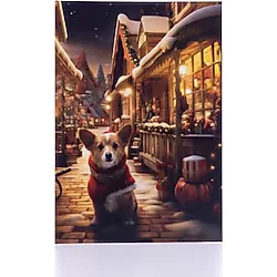 Bimotif Kartpostal, yılbaşı, kış gecesi ve köpek, 12x17 cm 6 adet