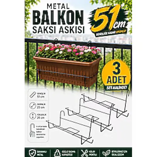 Binbirreyon 3 Adet Balkon Saksı Askısı Metal Ayaklı AH080