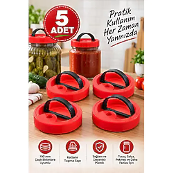 Binbirreyon 5 Adet Plastik Katlanır Saplı Kapak Kavanoz Kapağı Bidon Kapağı 100mm RA661