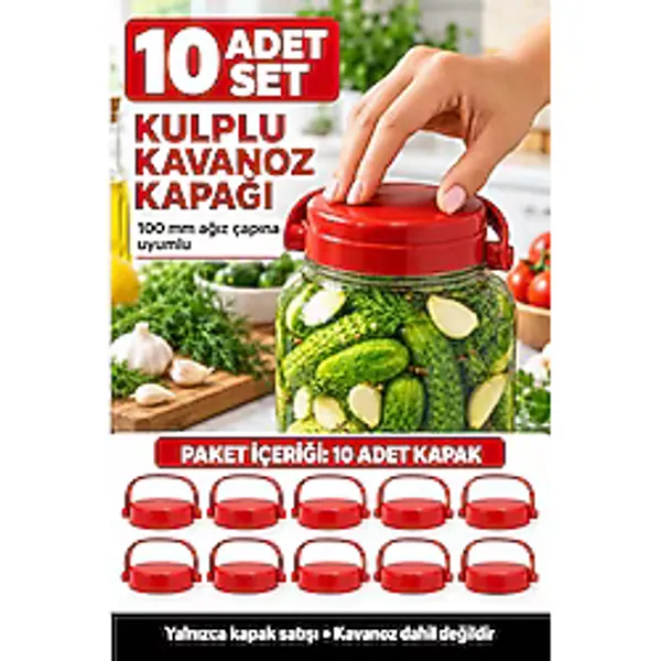 Binbirreyon Kavanoz Kapağı 10 Adet Plastik Katlanır Saplı Kapak Kavanoz Kapağı Bidon Kapağı 100MM RA661