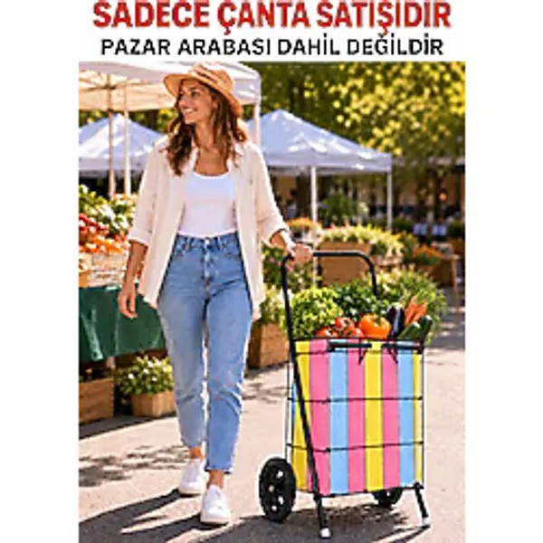 Binbirreyon Pazar Arabası Çantası Sağlam Dikişli Telli Pazar Arabaları İçin Çanta 50x62cm RA367