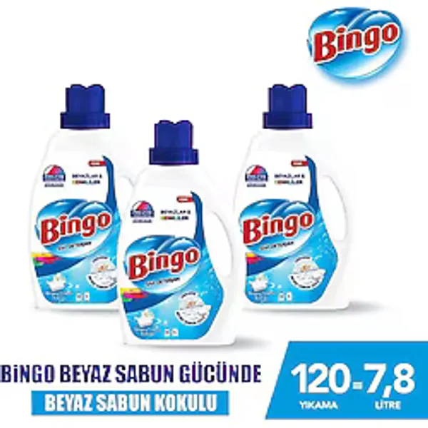 Bingo Beyaz Sabun Kokulu Beyazlar ve Renkliler için Sıvı Deterjan 40 Yıkama 2.6 lt 3'lü