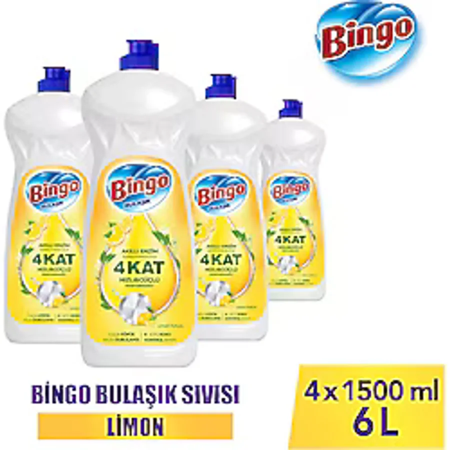 Bingo Limon Sıvı Bulaşık Deterjanı 1.5 lt 4'lü