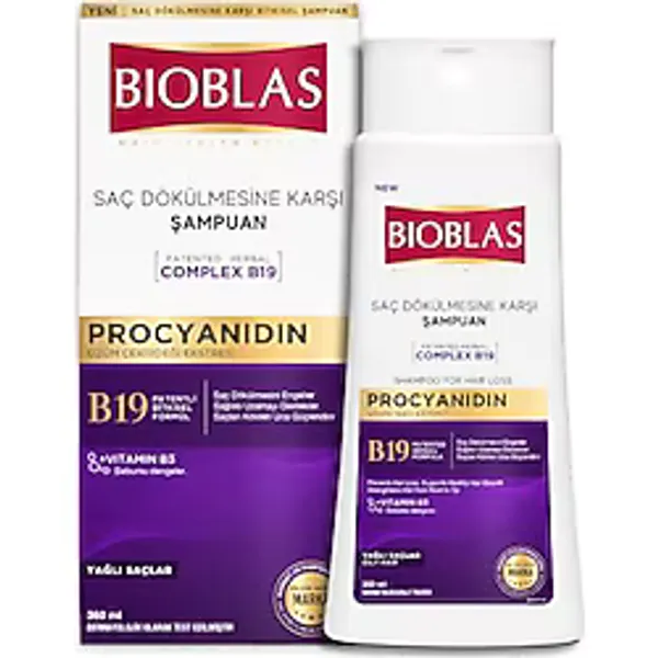 Bioblas Procyanidin Şampuan - Saç Dökülmesine Karşı, Üzüm Çekirdeği Ekstraktlı, Bitkisel Kompleks B19, Yağ Dengeleyici, 360 ml