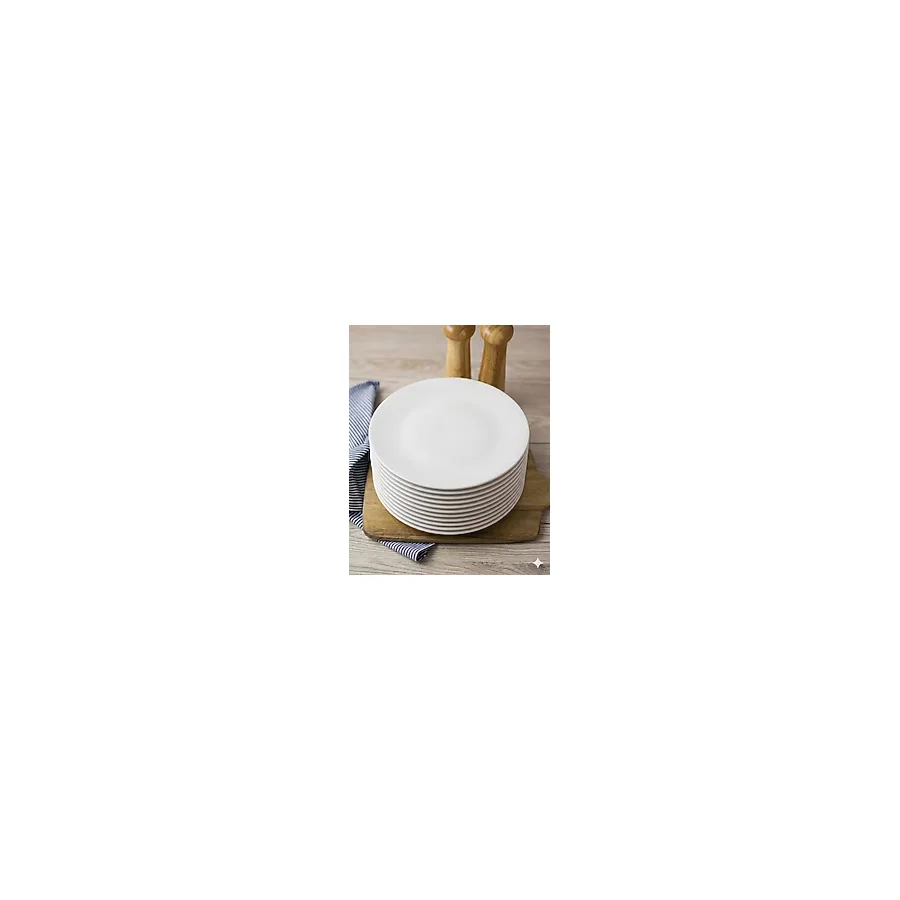 BİODATA 12'li Melamin Pasta Ve Tatlı Servis Tabağı 19 cm - Beyaz Düz Yuvarlak Hafif Sunum Tabak Seti