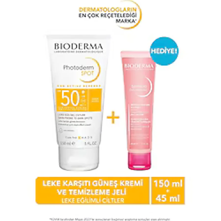 Bıoderma Photoderm Spot Leke Karşıtı Güneş Kremi SPF50+ 150 ML + Sensibio Yüz Temizleme Jeli 45 ML