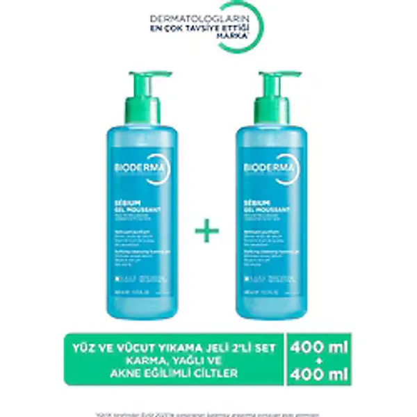 Bioderma Sebium Foaming Gel Karma Yağlı ve Akne Eğilimli Ciltler İçin Yüz Temizleme Jeli 400 ml x 2 adet