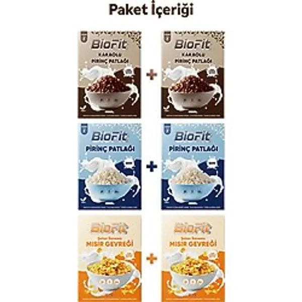 Biofitle BioFit 6'lı Paket - Sade Pirinç Patlağı + Kakaolu Pirinç Patlağı + Şekersiz Mısır Gevreği 250gr