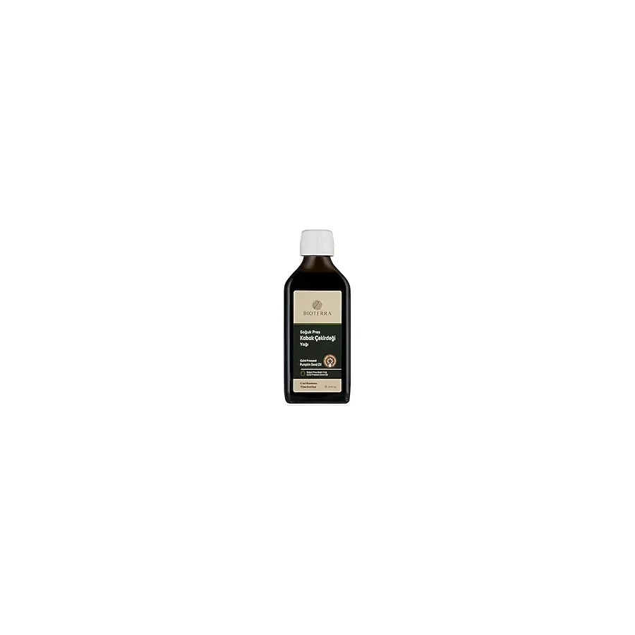 Bioterra Kabak Çekirdeği Yağı 200 ml - Soğuk Pres,%100 Doğal Cucurbita Pepo, Cilt ve Saç Bakımı İçin Besleyici Bitkisel Yağ, Türkiye Menşeli